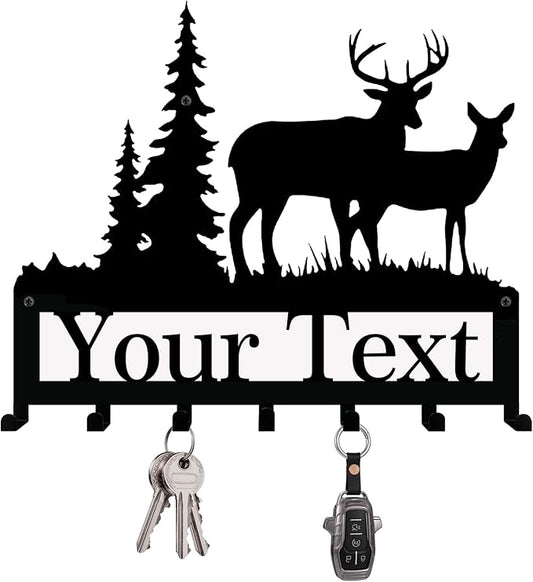 NIWAHO Personalized Metal Key Holder with Hooks – Custom Family Name Wall Rack, Rustic Entryway Organizer for Keys & Leashes, Housewarming Gift for Couples or New Homeowners