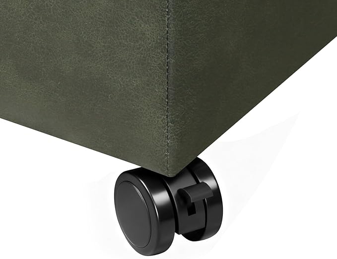 Joveco 32" Faux Suede Storage Ottoman Bench with Wheel, Rectangle Foot Rest Stool for Living Room, Bedroom, Entryway,Moss Green