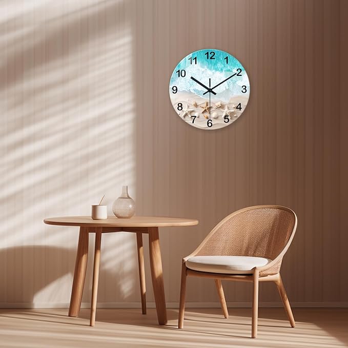XNM Office Clock Wall Glass Blue Decorative Wall Clocks Battery Operated 16 Inches or Larger Starfish Quiet Wall Clock Modern