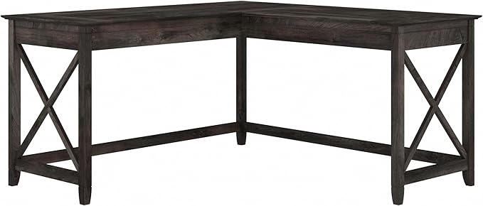Bush Furniture Key West 60W Modern Farmhouse L Shaped Desk in Dark Gray Hickory, 60-Inch Corner Computer Table for Home Office Workspace