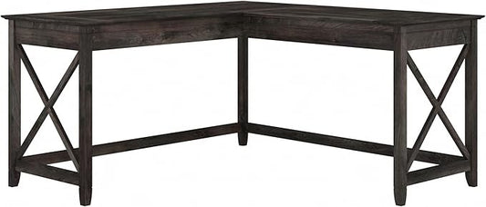 Bush Furniture Key West 60W Modern Farmhouse L Shaped Desk in Dark Gray Hickory, 60-Inch Corner Computer Table for Home Office Workspace