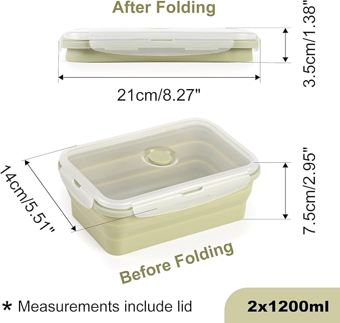 Large Collapsible Food Containers with Lids, Collapsible Bowls For Camping, Save Space, Leak-Proof Silicone Storage Bowls, 2pack 1200ml, Dishwasher, Microwave Freezer Safe