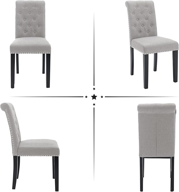 Westice Dining Room Chairs Set of 4 Upholstered Fabric Kitchen Chairs Dining Room Side Chair with Nailhead Trim and Rubber Wood Legs for Small Space Apartment, Light Gray