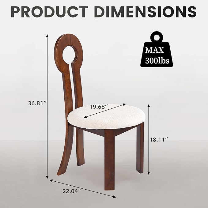 Wooden Dining Chairs Set of 6 Upholstered Kitchen & Dining Room Sherpa Chairs, Mid Century Modern Dining Chairs White with Walnut Legs