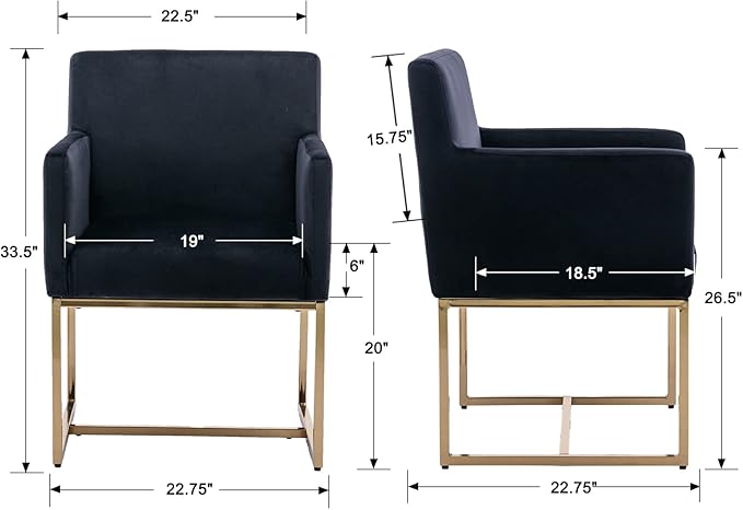 Set of 4 Upholstered Velvet Dining Chairs with Armrest, Mid Century Modern Accent Armchairs, Modern Kitchen & Dining Room Chairs with Gold Frame, Black