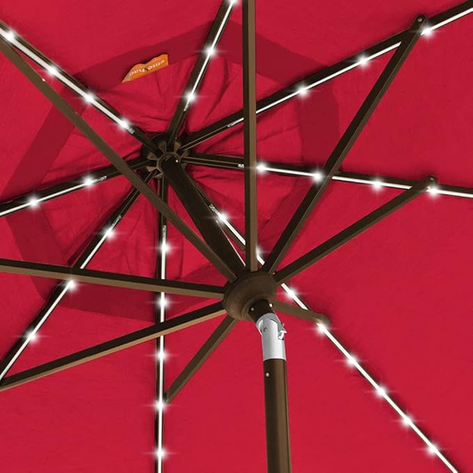 EliteShade USA 10-Year-Non-Fading Solar 9ft 3 Tiers Market Umbrella with 80 LED Lights Patio Umbrellas Outdoor Table with Ventilation,Logo Red