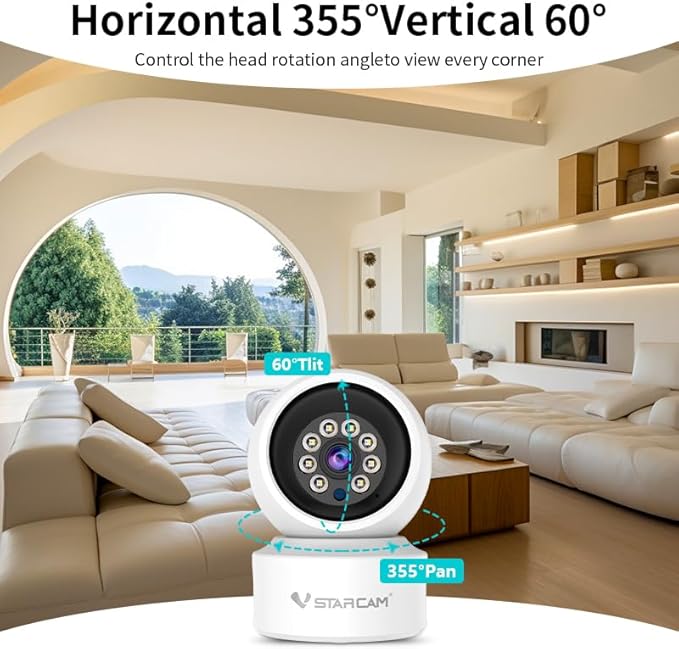 VSTARCAM 720P Wide-Angle Lens Indoor Home Security Cameras, Color Night Vision, Motion Detection, Two-Way Audio