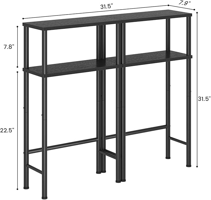 Narrow Console Table Set of 2, Small Entryway Table, 2-Tier Sofa Table with Storage, Skinny Console Tables for Entryway, Hallway, Bedroom, Living Room, Foyer, Black