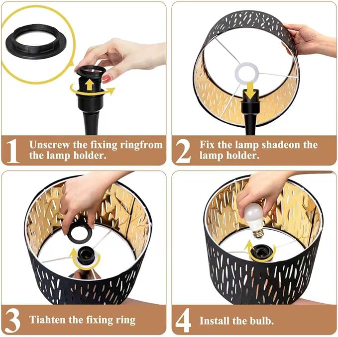 ONEWISH Touch Bedside Lamp for Bedroom, 3-Way Dimmable Table Lamps for Nightstand, Black Cutout Shade with Gold Lining Desk Lamp for Living Room, End Tables, LED Bulb Included