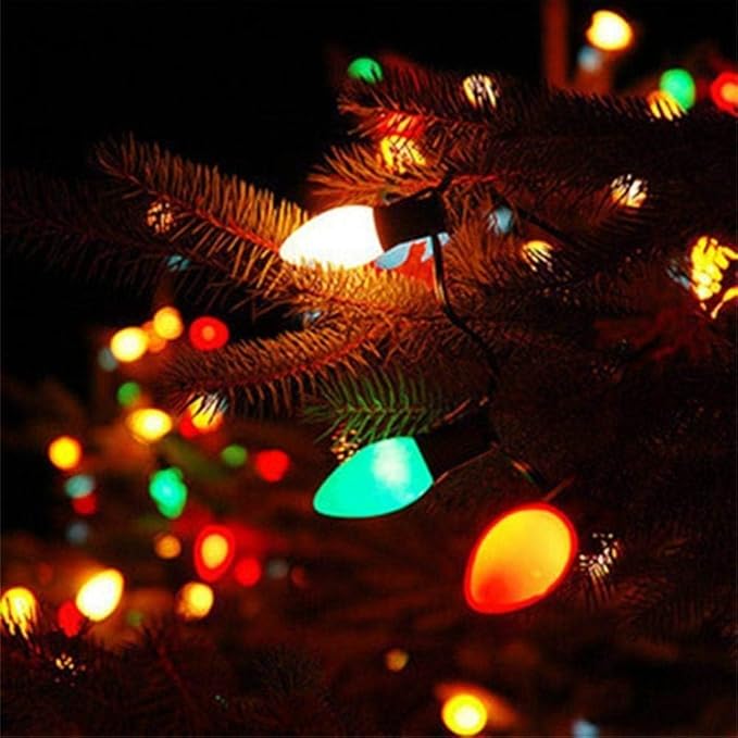 Couah C7 Christmas Lights, 25Ft Ceramic Vintage Christmas Lights with 25 Multicolor C7 Bulbs, Hanging for Xmas Tree Party Backyard Wedding Party Decor- Green Wire