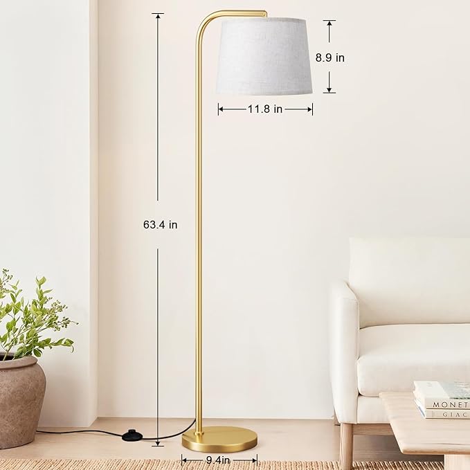 Ambimall Remote-Controlled Floor Lamp - Color Temperature Adjustable and Fully Dimmable, Standing Lamp for Living Room with Rotating Head, Tall Lamp for Bedroom, 9W Bulb Included (Gold and Beige)