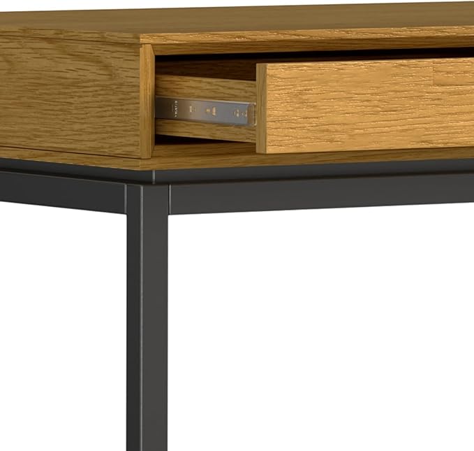 SIMPLIHOME Banting Desk - 72-Inch Wide Solid Oak Veneer and Metal Writing Desk in Oak, Modern Industrial Home Office Computer Table for Study with 2 Drawers and Flip-Down Keyboard Tray
