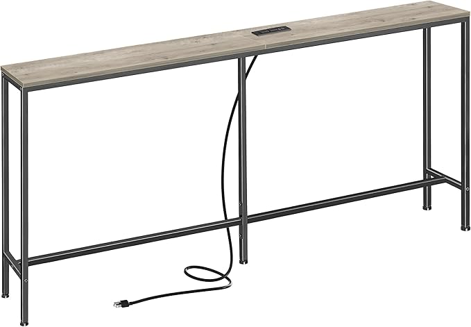 SUPERJARE 70 Inch Console Table with Outlet, Narrow Entryway Table for Living Room, Oak