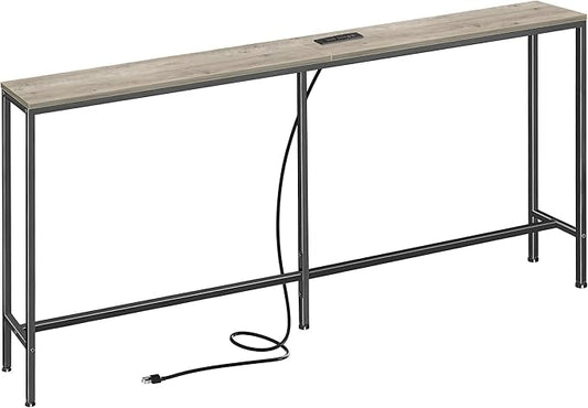 SUPERJARE 70 Inch Console Table with Outlet, Narrow Entryway Table for Living Room, Oak