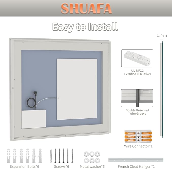 LED Mirror for Bathroom, 48x40 Inch Backlit + Front Lighted Bathroom Vanity Mirror with Lights for Wall, Double Light Strips, 3 Colors, Shatter-Proof, Anti-Fog and Brightness Memory