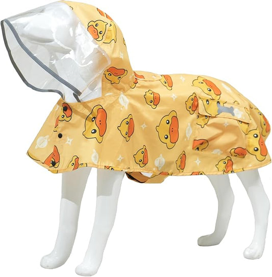 Dog Raincoat,Waterproof Rain Poncho with Hoodie, High Reflective Adjustable Pet Rain Jacket with Leash Hole for Small Medium and Large Dogs (Yellow Duck, Medium)
