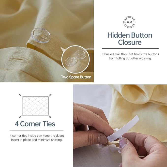 Simple&Opulence French Linen Duvet Cover Set - Twin Size(68" x 86")- 2 Pieces (1 Comforter Cover,1 Pillowcase)- Natural Flax Cotton Blend-Solid Color Breathable Farmhouse Bedding-Pale Yellow