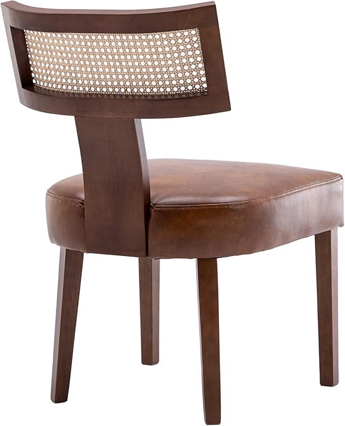 Mid Century Modern Dining Chairs Set of 4 Rattan Kitchen Chairs PU Leather Upholstered Side Chairs, Modern Kitchen Armless Solid Wood Dining Chairs, Brown