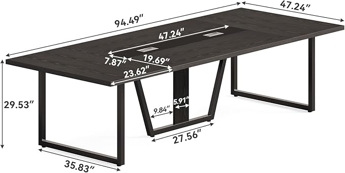 LITTLE TREE 8FT Conference Table for 10 People, Large Meeting Table, Modern Wooden Conference Room Table with Cable Management, Business Training Table with Strong Metal Legs for Office, Black