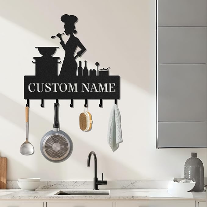 Personalized Key Holder for Wall, Custom Metal Kitchen Key Hooks with Name, Meta Jacket Holder Hooks Organizer Rack, Jacket Hanger Decor for Kitchen, Entryway, Hallway, Office, Doorway