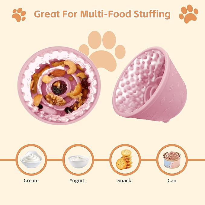 Dog Lick Bowl, Anxiety Relief Silicone Slow Feeder Treat Dispenser, Anti-chocking Pet Dish, Non-Slip Licking Bowl Interactive Entertainment Dog Puzzle Toy for Small & Medium