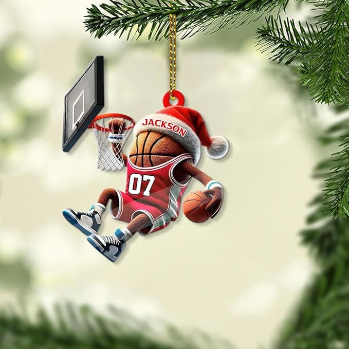 Custom Basketball Christmas Ornaments 2025, Custom Name Basketball Acrylic Christmas Tree Decorations, 2D Flat Baller Ornaments for Tree 07
