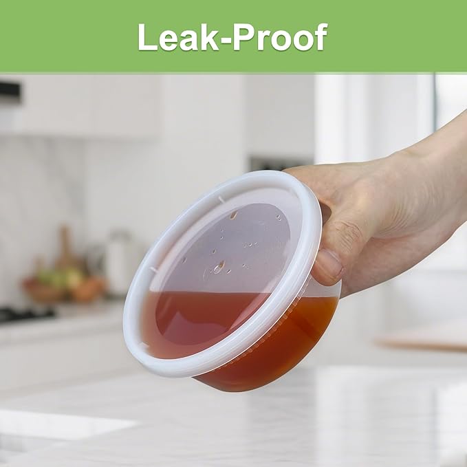 60 Sets (120-Piece) Deli Containers with Lids 8 oz, Leak-Proof & BPA Free Airtight Takeout Plastic Food Storage Containers for Soup, Freezer/Microwave/Dishwasher Safe