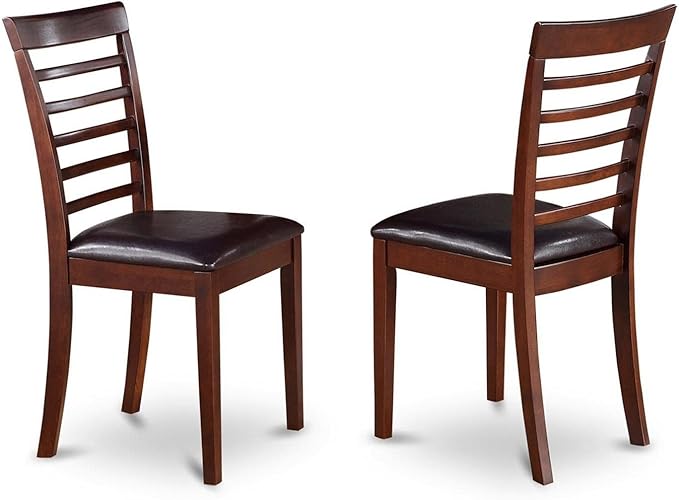 East West Furniture MLC-MAH-LC Milan Dining Chairs - Faux Leather Upholstered Wooden Chairs, Set of 2, Mahogany