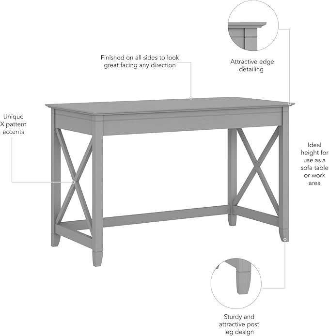 Bush Furniture Key West Collection Writing Desk, Writing Table for Home Office in Cape Cod Gray, Small Modern Farmhouse Desk