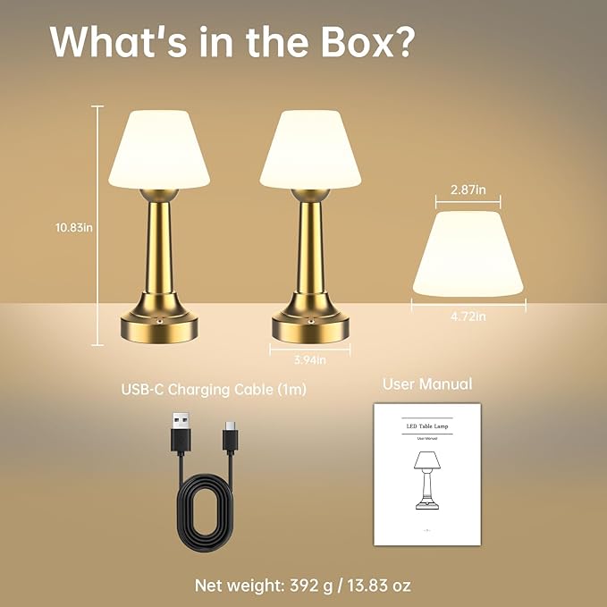 Cordless Table Lamp, Rechargeable Touch LED Lamp with 3 Color Temps & Stepless Dimming, Portable Battery Operated Light for Bathroom, Shower, Bedroom, Patio, Indoor/Outdoor Use, IP65 Waterproof