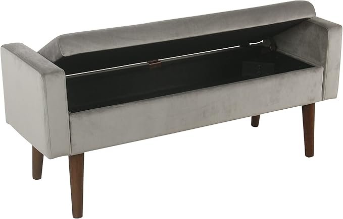 Homepop Home Decor | Upholstered Modern Velvet Storage Ottoman Bench | Ottoman Bench with Storage for Living Room & Bedroom | Decorative Home Furniture, Gray