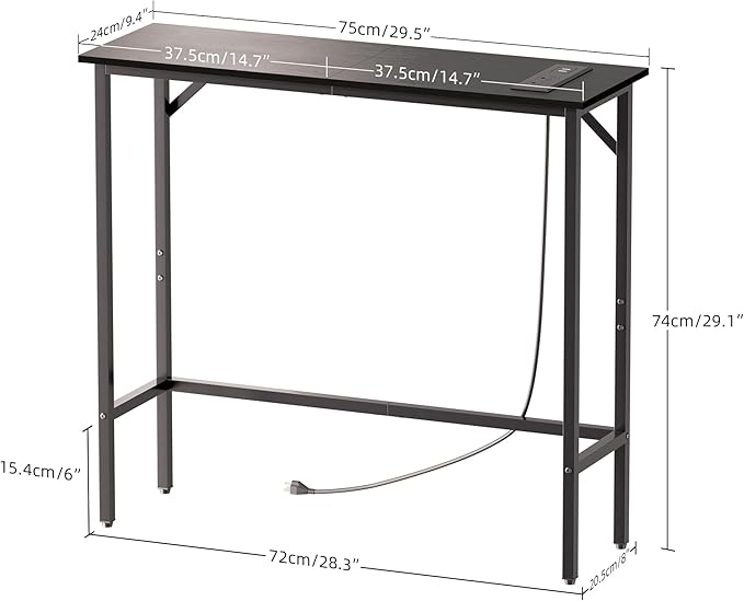 Narrow Console Table with Led Light and Charging Station，29.5" Small Entryway Table，Display Table，Entryway Hallway Thin Sofa Table Behind Sofa, Small Spaces, Living Room, Black