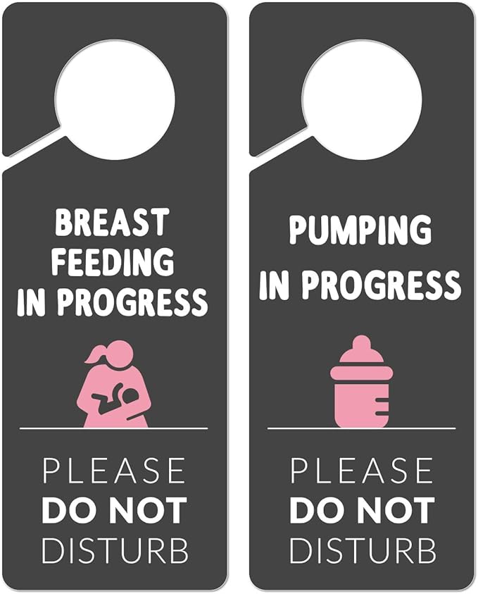 Breastfeeding Door Sign, 2 Pack (Printed on Both Sides), 9.3″x3.5″ PVC Plastic, Breastfeeding for Work, Pumping for Work, Pumping in Progress