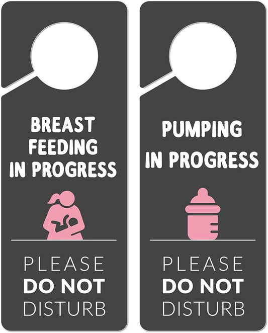 Breastfeeding Door Sign, 2 Pack (Printed on Both Sides), 9.3″x3.5″ PVC Plastic, Breastfeeding for Work, Pumping for Work, Pumping in Progress