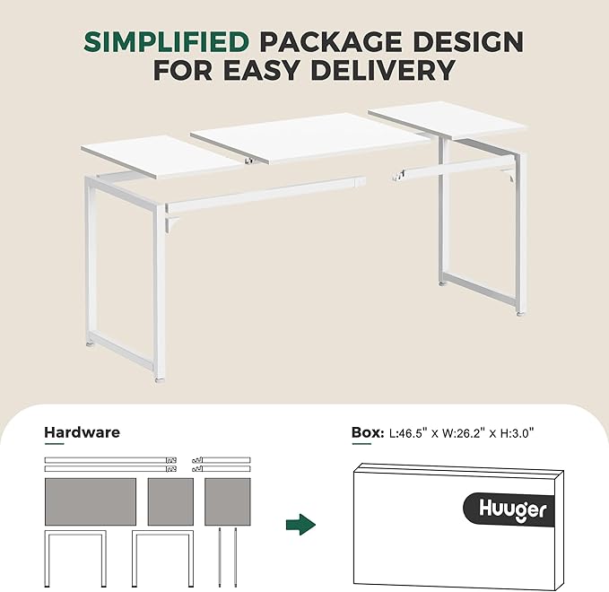 Huuger Computer Desk, 80 Inch Office Desk, Gaming Desk with Storage, Writing Desk Work Desk for Home Office, Study, Long Simple Desk, Large Legroom, Metal Frame, White