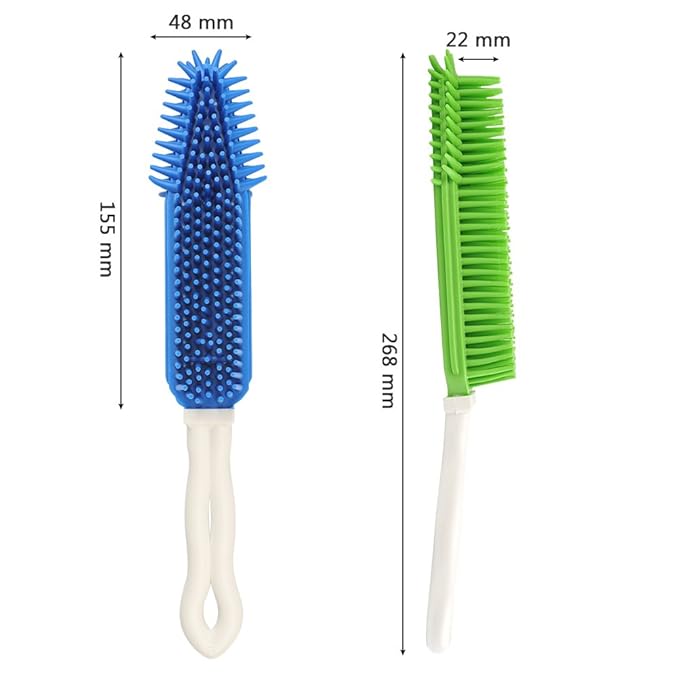 [2Pcs] Pet Hair Remove Brush, Car & Auto Detailing Portable Dogs Cats Hair&Lint Remover Rubber Massage for Furniture, Car Interiors, Carpet (Blue and Green)