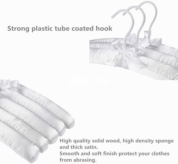 Pure White Satin Padded Sweater Hangers 5 Pack, Blouse Hanger with Thick & Soft Foam for Bridal Wedding Dress Lingerie, Smooth Silk Covered Shirt Hanger Without Shoulder Bump