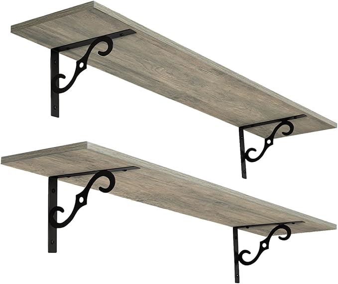 DINZI LVJ Long Wall Shelves, 39.4" Large Floating Shelves Set of 2, Farmhouse Display Shelf Wall Mounted with Heavy Duty Brackets, Easy Assembly for Kitchen, Bathroom, Bedroom, Balcony, Gray Wash