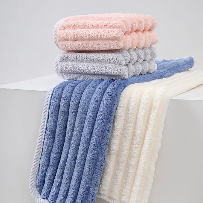 SOFTBATFY Soft Microfiber Hand Towels 4Pack, Super Absorbent Ribbed Towel Ideal for Hair Spa Sports and Travel (4 Color, Hand Towel Set)
