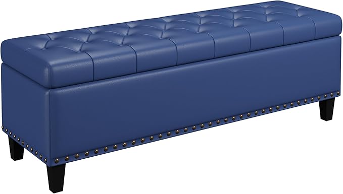 Storage Ottoman Bench,51-Inch Large Storage Bench for Bedroom End of Bed, 30 Gallons Faux Leather Ottoman with Storage for Bedroom, Living Room, Entryway, Hallway, Blue