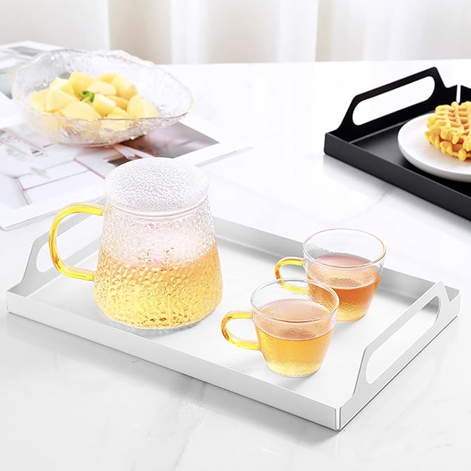 VANRA Metal Serving Tray Portable Bed Tray with Handles for Coffee Table, Living Room, Kitchen and Bathroom (White)