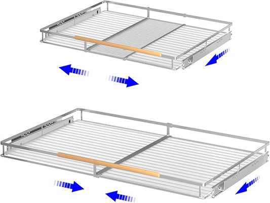 Pull Out Drawer Cabinet Organizer, Expandable Slide Out Storage Shelves - Heavy Duty, Durable and Smooth Slide-Out, 12.3" x 18.3" Wide x 17.3" Deep, 2 Pack
