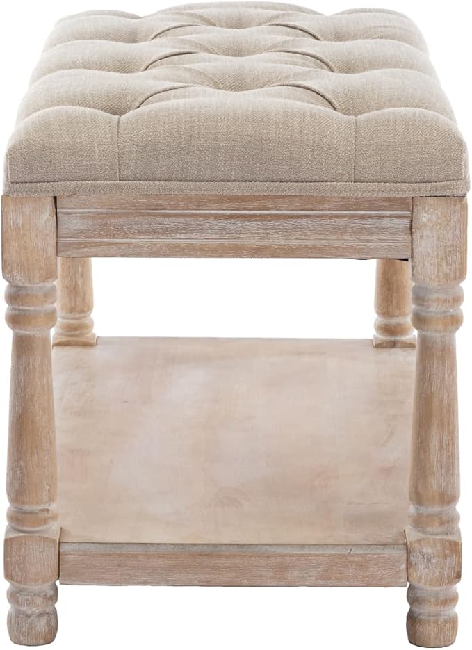 Kmax Storage Entryway Bench Tufted Shoe Rack Bench Wood Window Bench for Hallway Entrance Bedroom Corner-1 Seat, Beige