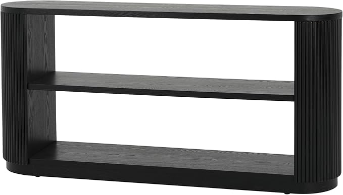 Modern Curved Console Table 59-Inch Oval Fluted Entry Sofa Table with Open Storage Shelves for Living Room Entryway Hallway Furniture, Black