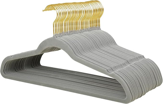 ManGotree Velvet Coat Hangers, Non-Slip Felt Suit Hangers, Ultra-Slim Space Saving Clothes Hanger with 360° Swivel Golden-Plated Hook, 36 Pack (Grey)