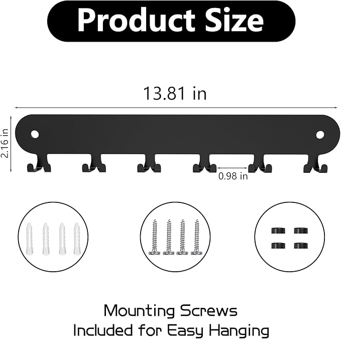 2 Pack Key Holder for Wall,Key Hooks,Key Holder Wall Mount Self Adhesive, Key Rack Wall Mount for Wall No Drill for Living Room, Kitchen, Bathroom, Garage (Black, 12 Hooks)