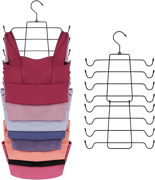 ZEDODIER 2 Pack Tank Top Hanger Space Saving, Bra Hangers for Closet Organizer, Hanging Bra Organizer Tank Tops Holder with 16 Hooks, Metal Closet Organizers and Storage Small Space Solutions, Black