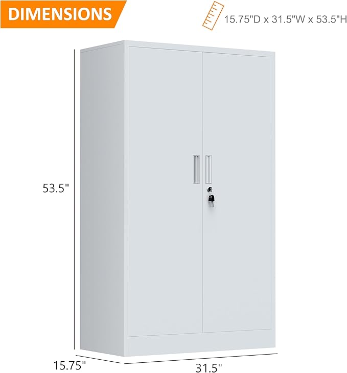 Metal Storage Cabinet with Locking Doors and 3 Adjustable Shelves, Lockable Storage Cabinets for Home Office Garage Kitchen Pantry (White)