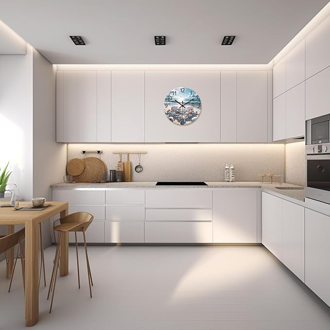 XNM Analog Blue Beach Wall Clocks for Living Room Coastal Sea Shell Wall Clocks Battery Operated 12 Inch Modern Round Glass Wall Clock Non Ticking