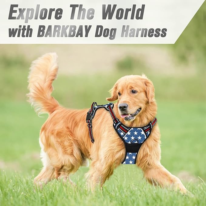 BARKBAY No Pull Dog Harness Front Clip Heavy Duty Reflective Easy Control Handle for Large Dog Walking(Star,XL)